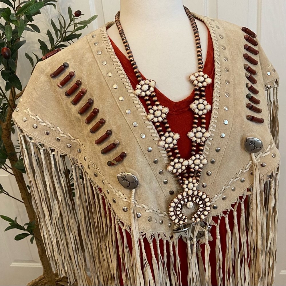 Native American Suede Beaded Shawl by Red Clay People, Butterfly Transformation - Picture 5 of 16